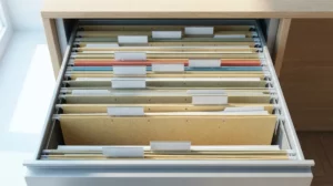 Clasificación de créditos en el concurso: archivador con carpetas ordenadas por prioridad de cobro