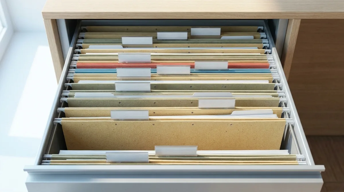 Clasificación de créditos en el concurso: archivador con carpetas ordenadas por prioridad de cobro